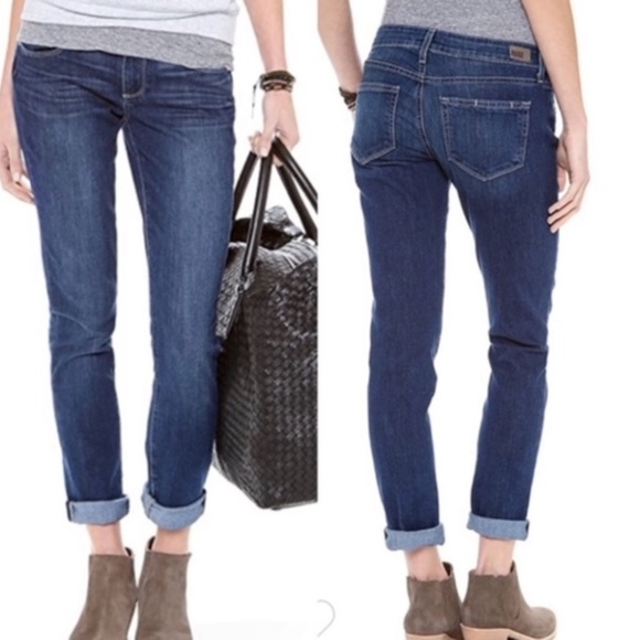 PAIGE Y2K Distressed Med Wash Denim Slim Straight Leg Slouchy Mid Rise Jean 27 - Picture 1 of 7